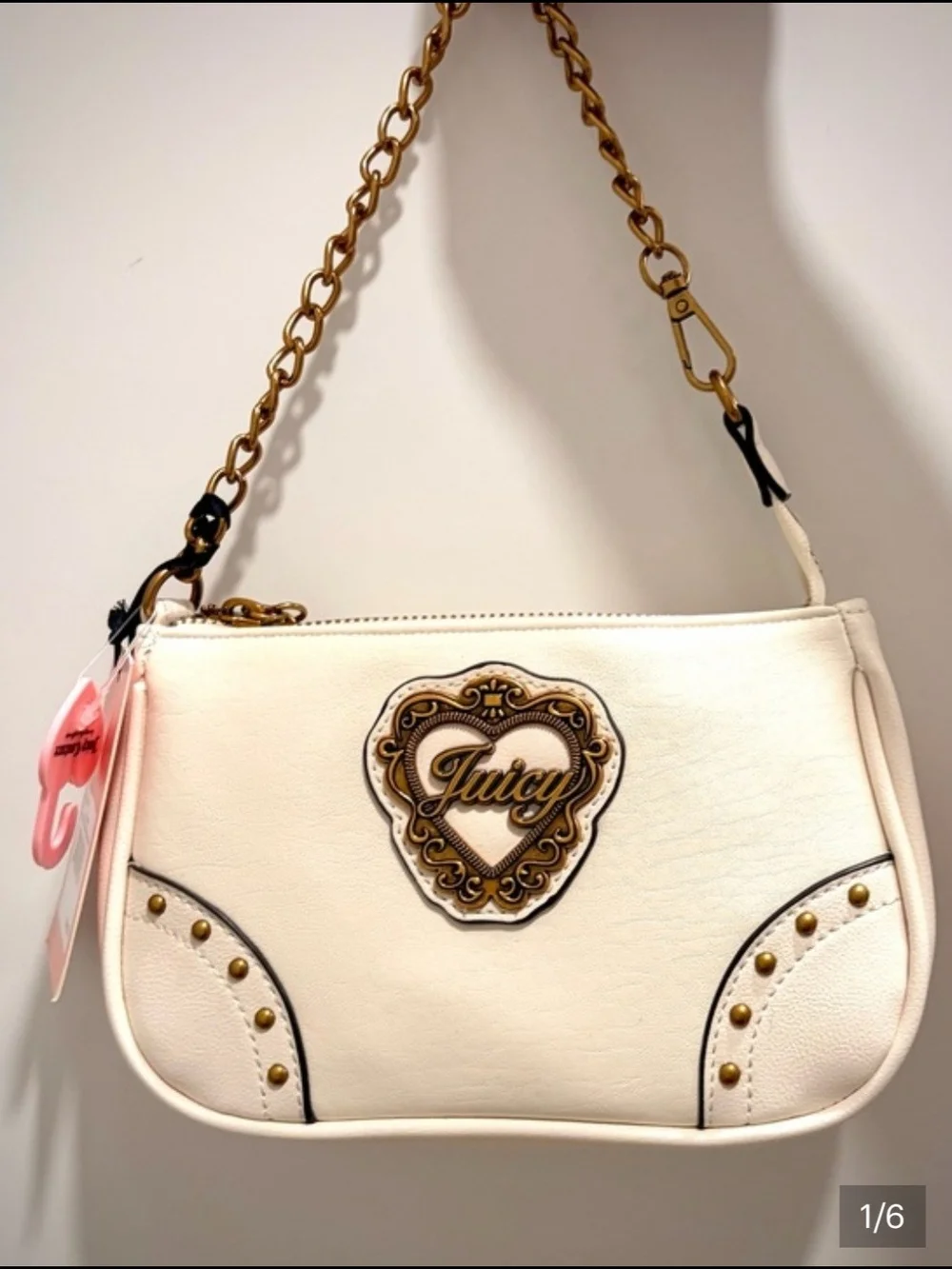 Juicy Couture White Leather Heart-Emblem Crossbody Bag - Picture 2 of 6